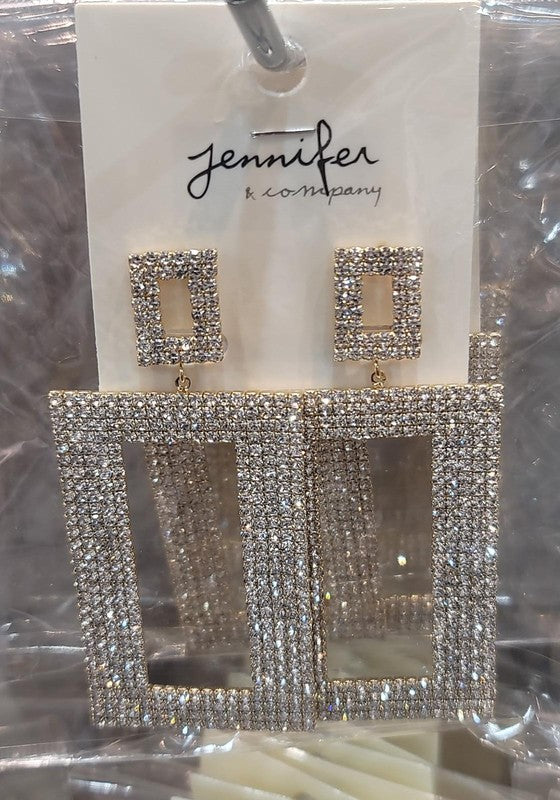 RARE Rhinestone Rectangular Drop Earrings-Accessories-ILord-Malandra Boutique, Women's Fashion Boutique Located in Las Vegas, NV