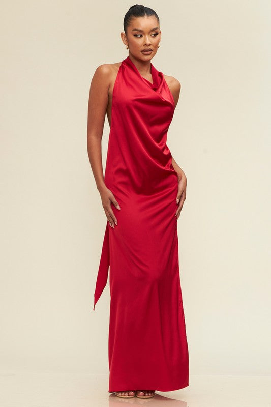 OH MY Backless Satin Halter Maxi Dress-Dresses-Luxxel-Malandra Boutique, Women's Fashion Boutique Located in Las Vegas, NV