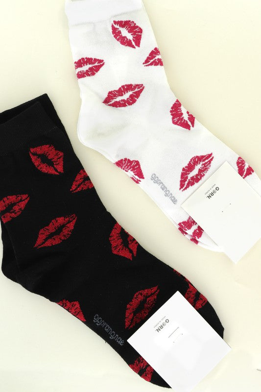KISS ME NOW Graphic Ribbed Socks-Socks-Something Special LA-Malandra Boutique, Women's Fashion Boutique Located in Las Vegas, NV