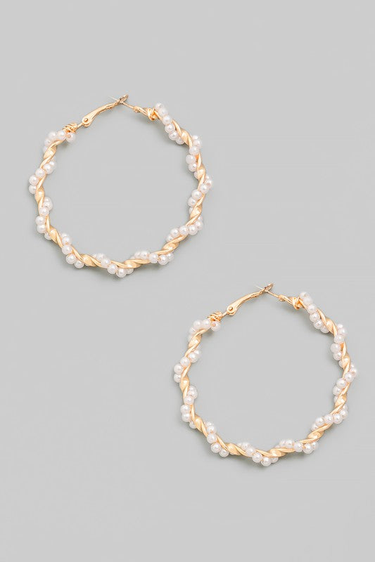 PEARL Twist Gold Hoops-Accessories-Malandra Boutique-Malandra Boutique, Women's Fashion Boutique Located in Las Vegas, NV