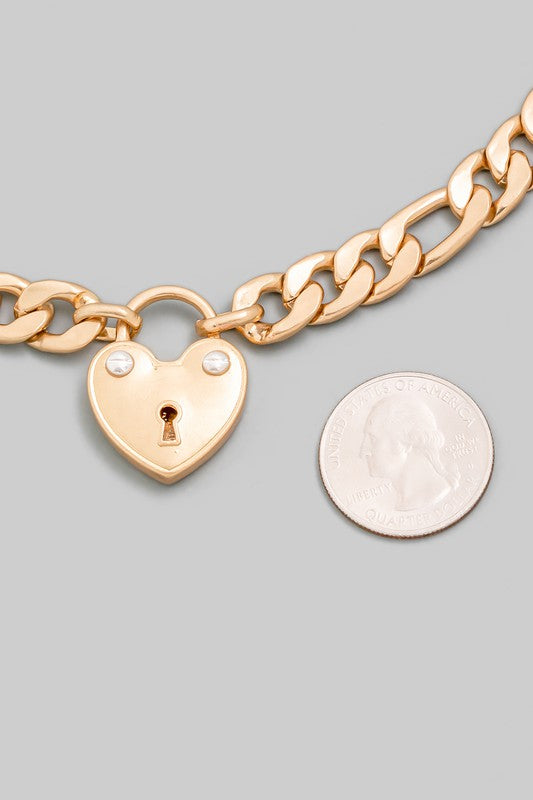 HEART OF GOLD Chain Lock Necklace-Accessories-Malandra Boutique-Malandra Boutique, Women's Fashion Boutique Located in Las Vegas, NV