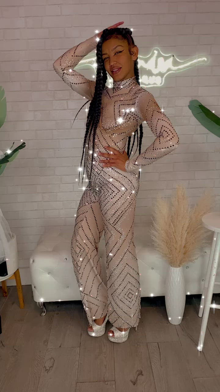 GIMME THAT Rhinestone Encrusted Vintage Vegas Full Jumpsuit