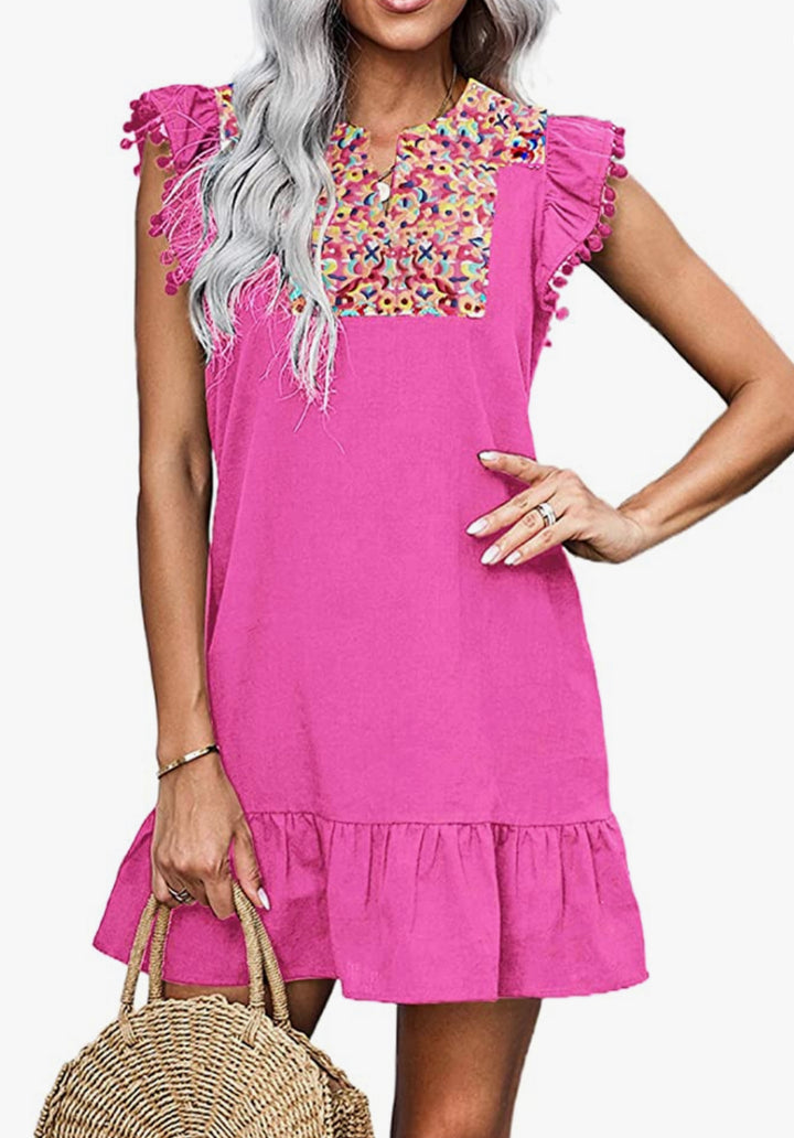 BOHO CHIC Knit Collar Ruffle Mini Dress-Mini dress-Amazon-Malandra Boutique, Women's Fashion Boutique Located in Las Vegas, NV