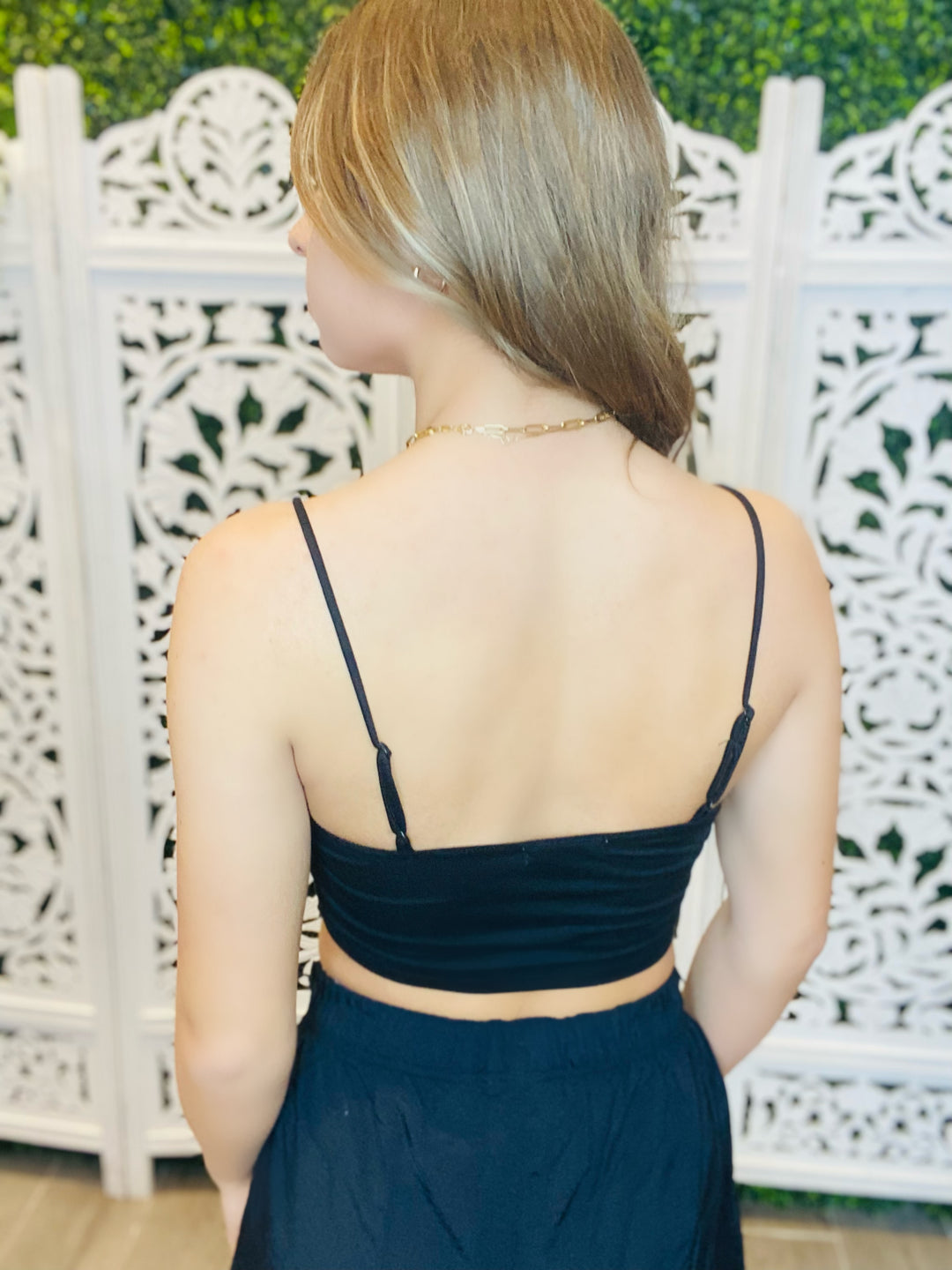 Back View. LIBERTY V-Style Spaghetti Strap Crop Top-Crop Top-Style Up-Malandra Boutique, Women's Fashion Boutique Located in Las Vegas, NV