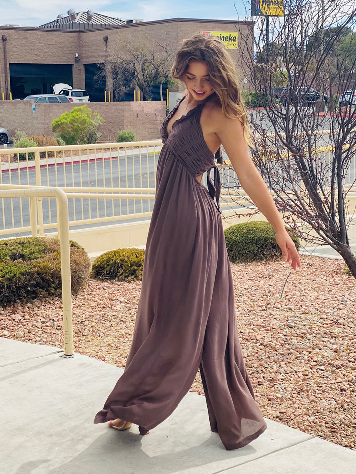 IN THE PAST Halter Spaghetti Strap Lounge Jumpsuit-Jumpsuit-Mustard Seed-Malandra Boutique, Women's Fashion Boutique Located in Las Vegas, NV