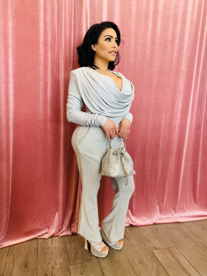 STEP UP Silver Glitter Flare Trousers & Top Set-Pants-miss circle-Malandra Boutique, Women's Fashion Boutique Located in Las Vegas, NV