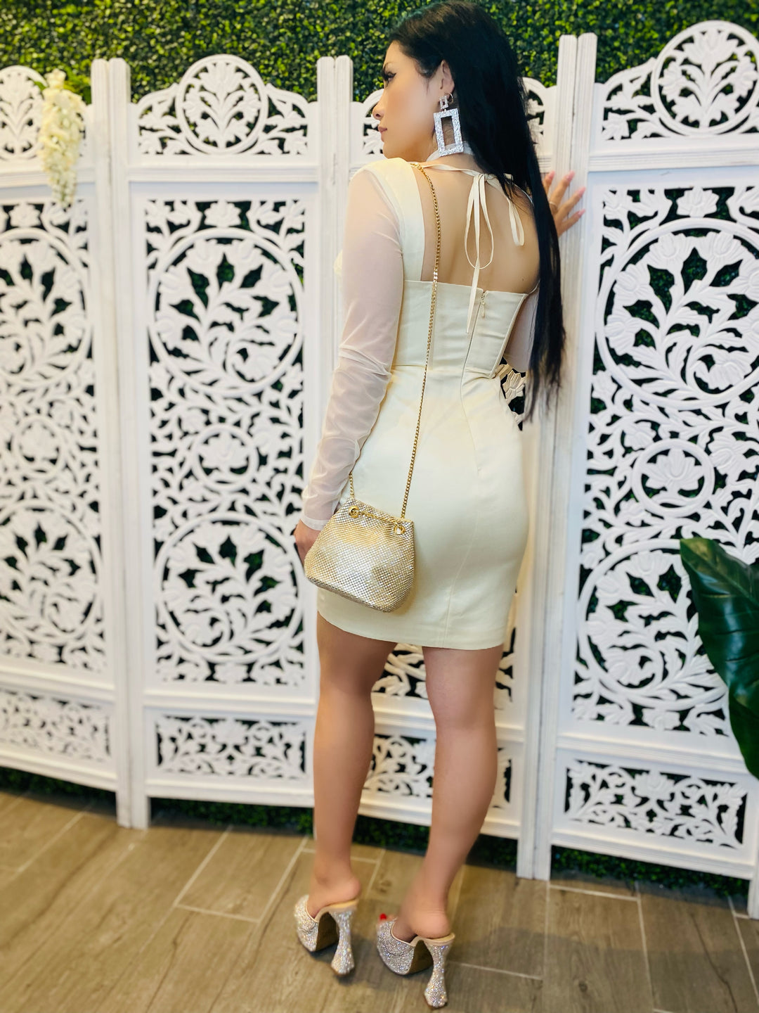 HONEY Mesh Long Sleeve Criss Cross Mini Dress-Mini dress-miss circle-Malandra Boutique, Women's Fashion Boutique Located in Las Vegas, NV