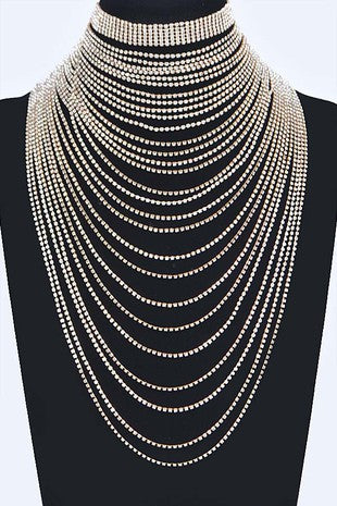 LET IT SHOW Rhinestone Turtle Neck Layered Necklace-Necklaces-White Stone Blue River-Malandra Boutique, Women's Fashion Boutique Located in Las Vegas, NV