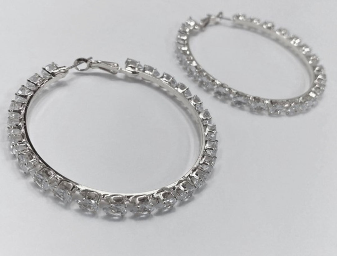 BOUND Chunky Crystal Plated Hoop Earrings-Earrings-Clear Color Shop-Malandra Boutique, Women's Fashion Boutique Located in Las Vegas, NV