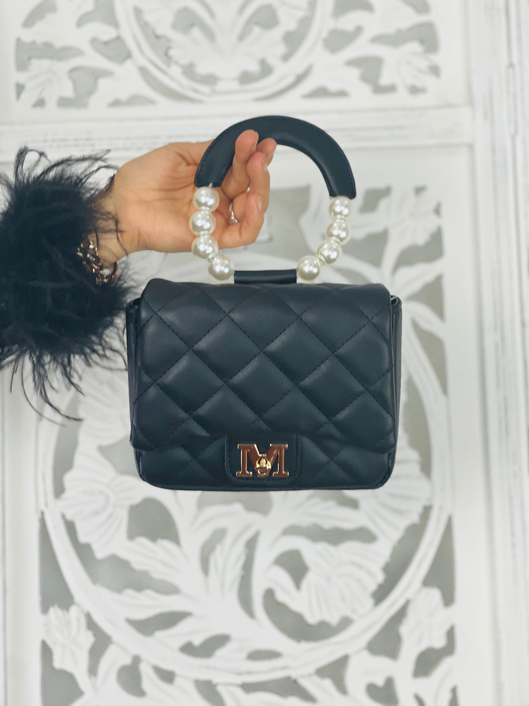 M Quilted Pearl Handle Cross Body Purse-Accessories-ILord-Malandra Boutique, Women's Fashion Boutique Located in Las Vegas, NV
