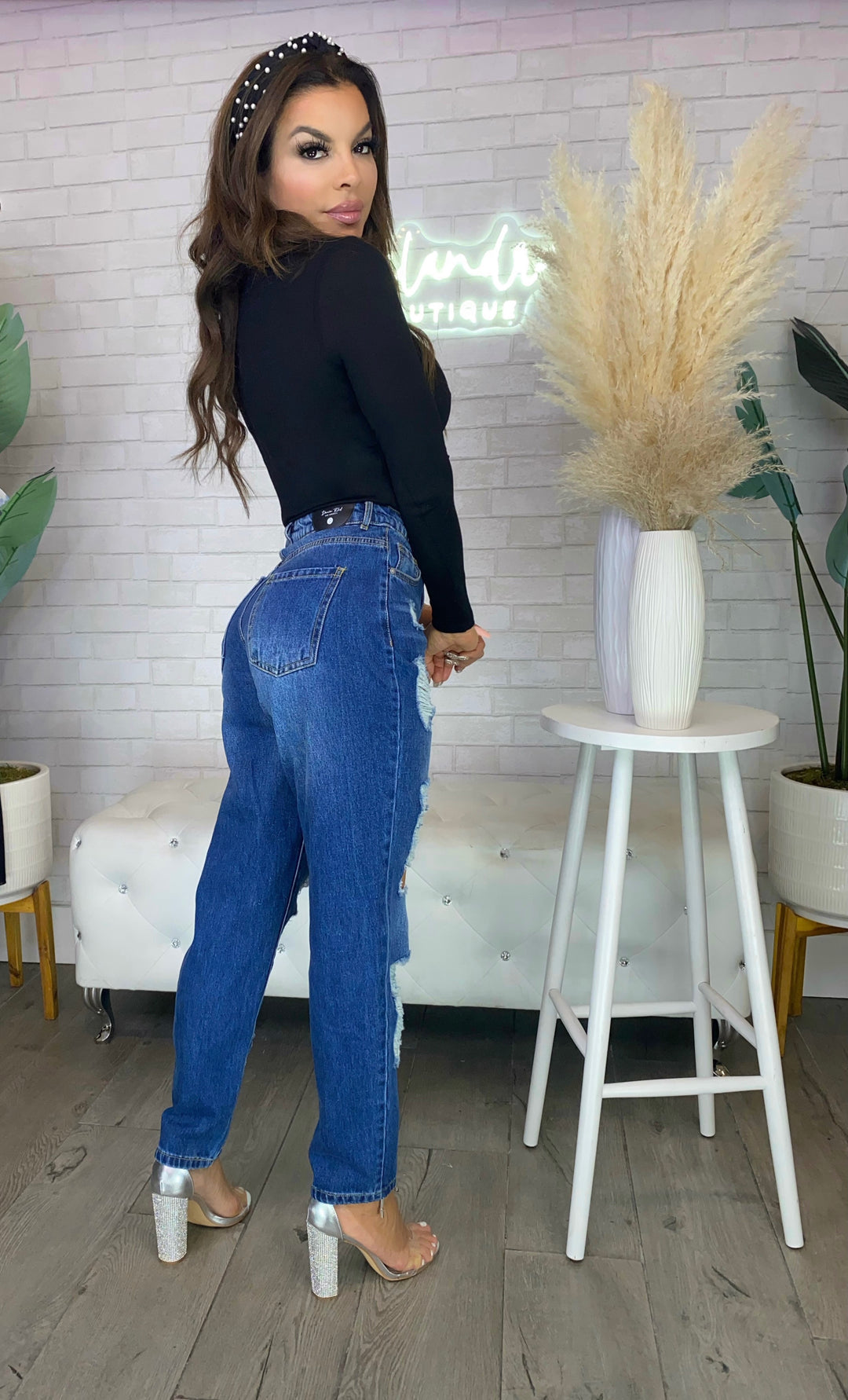 IN MY MIND High Waisted Ripped Denim Mom/Boyfriend Jeans-Jeans-Shop Iris Basic-Malandra Boutique, Women's Fashion Boutique Located in Las Vegas, NV