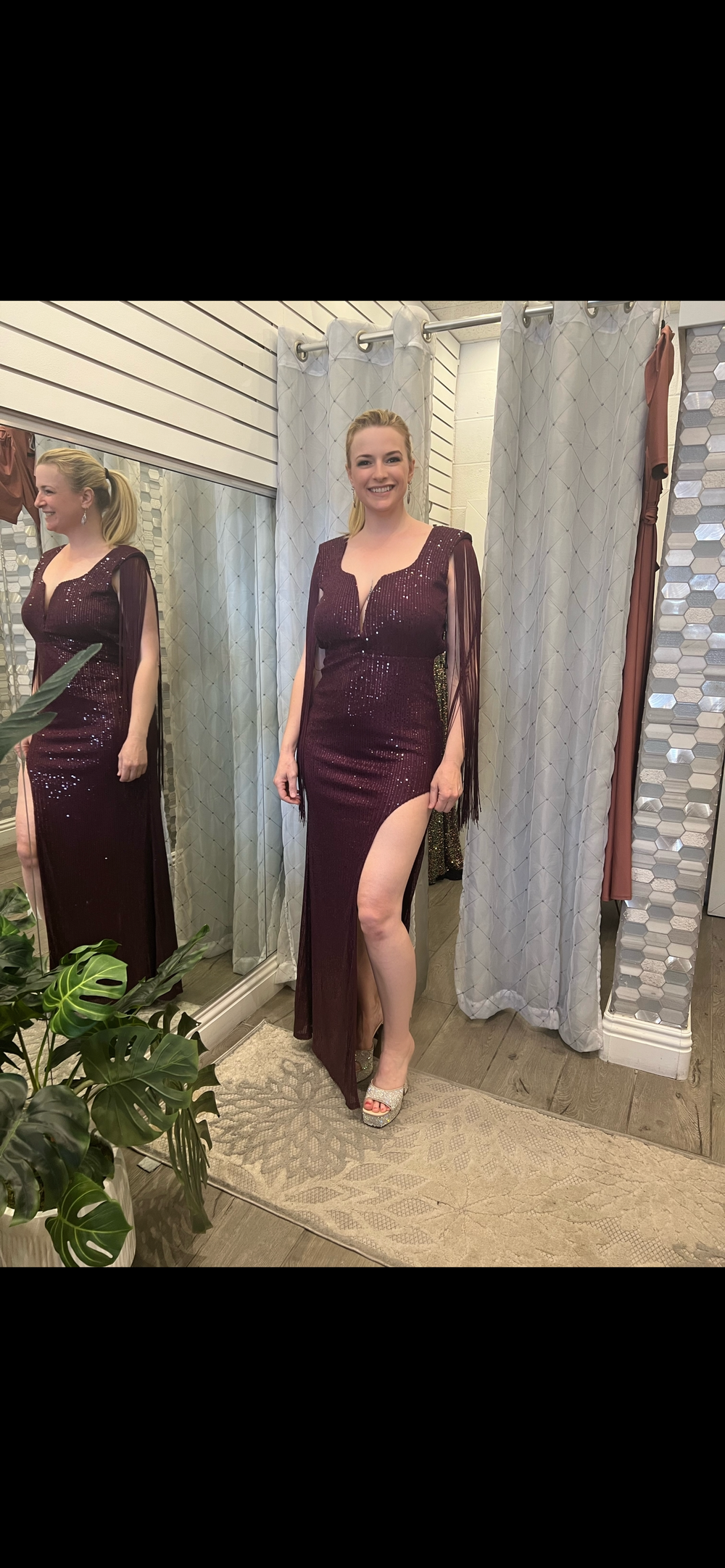 DESIRE Sequin Maxi Dress w/ Fringe Cape Sleeves-Long maxi dress-Symphony-Malandra Boutique, Women's Fashion Boutique Located in Las Vegas, NV