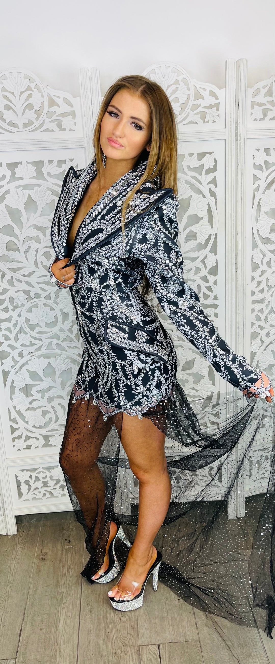 MISS ELVIS Rhinestone Encrusted Blazer Dress-Clothing-Ali-Malandra Boutique, Women's Fashion Boutique Located in Las Vegas, NV