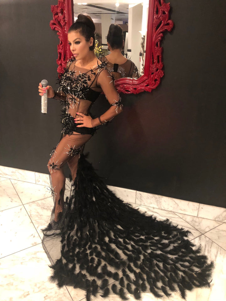 THIS OLD THING 3D Bedazzled Feather Dress-Performer dress-Malandra Boutique-Malandra Boutique, Women's Fashion Boutique Located in Las Vegas, NV