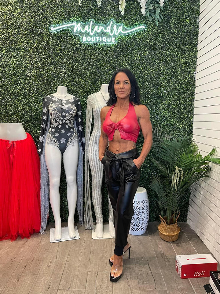KARMA Vegan Leather Halter Crop Top-Crop Top-Bear Dance-Malandra Boutique, Women's Fashion Boutique Located in Las Vegas, NV