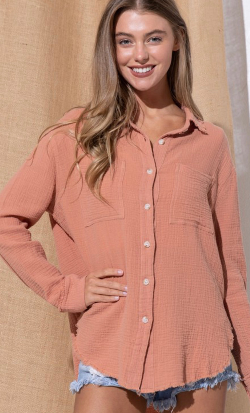 VALERIE Cotton Long Sleeve Button Up Shirt-Shirts & Tops-Sweet Generis-Malandra Boutique, Women's Fashion Boutique Located in Las Vegas, NV