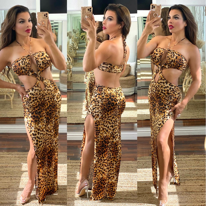 BEAUTIFUL MISTAKES Leopard Print Halter Dress-Dresses-Symphony-Malandra Boutique, Women's Fashion Boutique Located in Las Vegas, NV