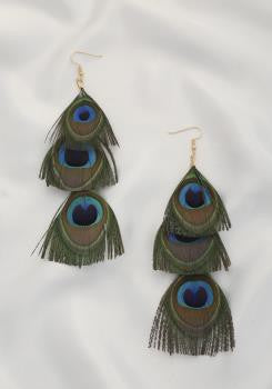 Peacock Layered Dangle Drop Earrings-Earrings-White Stone Blue River-Malandra Boutique, Women's Fashion Boutique Located in Las Vegas, NV