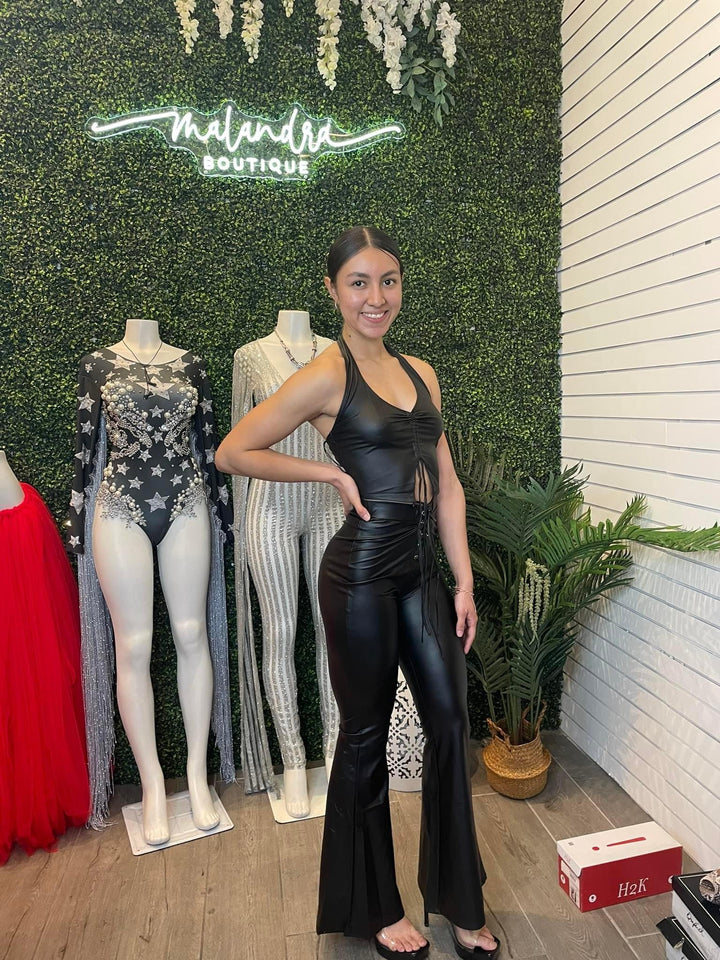 KARMA Vegan Leather Halter Crop Top-Crop Top-Bear Dance-Malandra Boutique, Women's Fashion Boutique Located in Las Vegas, NV