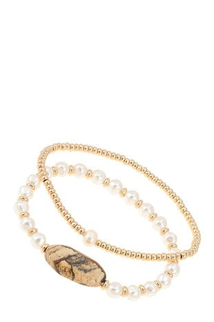 Dainty Minimalist Gold & White Charm Two Piece Bracelet Set-Bracelets-ICCO Accessories-Malandra Boutique, Women's Fashion Boutique Located in Las Vegas, NV