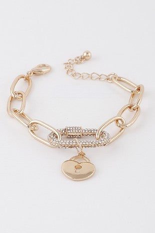 Lock Charm Link Bracelet-Bracelets-White Stone Blue River-Malandra Boutique, Women's Fashion Boutique Located in Las Vegas, NV