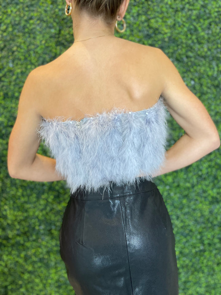 COZY Feather Strapless Tube Top-Shirts & Tops-May Blue-Malandra Boutique, Women's Fashion Boutique Located in Las Vegas, NV
