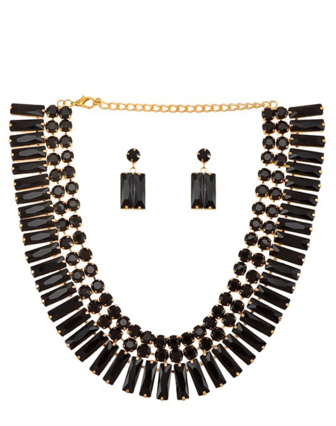 GLIMMER Black & Gold Gemstone Necklace and Earring Set-Necklaces-ICCO Accessories-Malandra Boutique, Women's Fashion Boutique Located in Las Vegas, NV