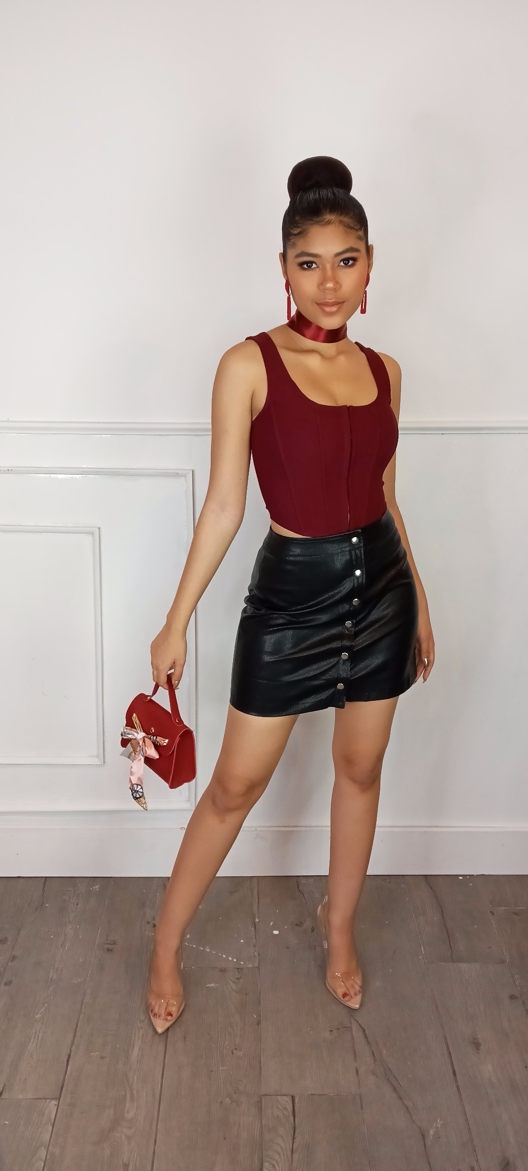 Button leather cheap skirt