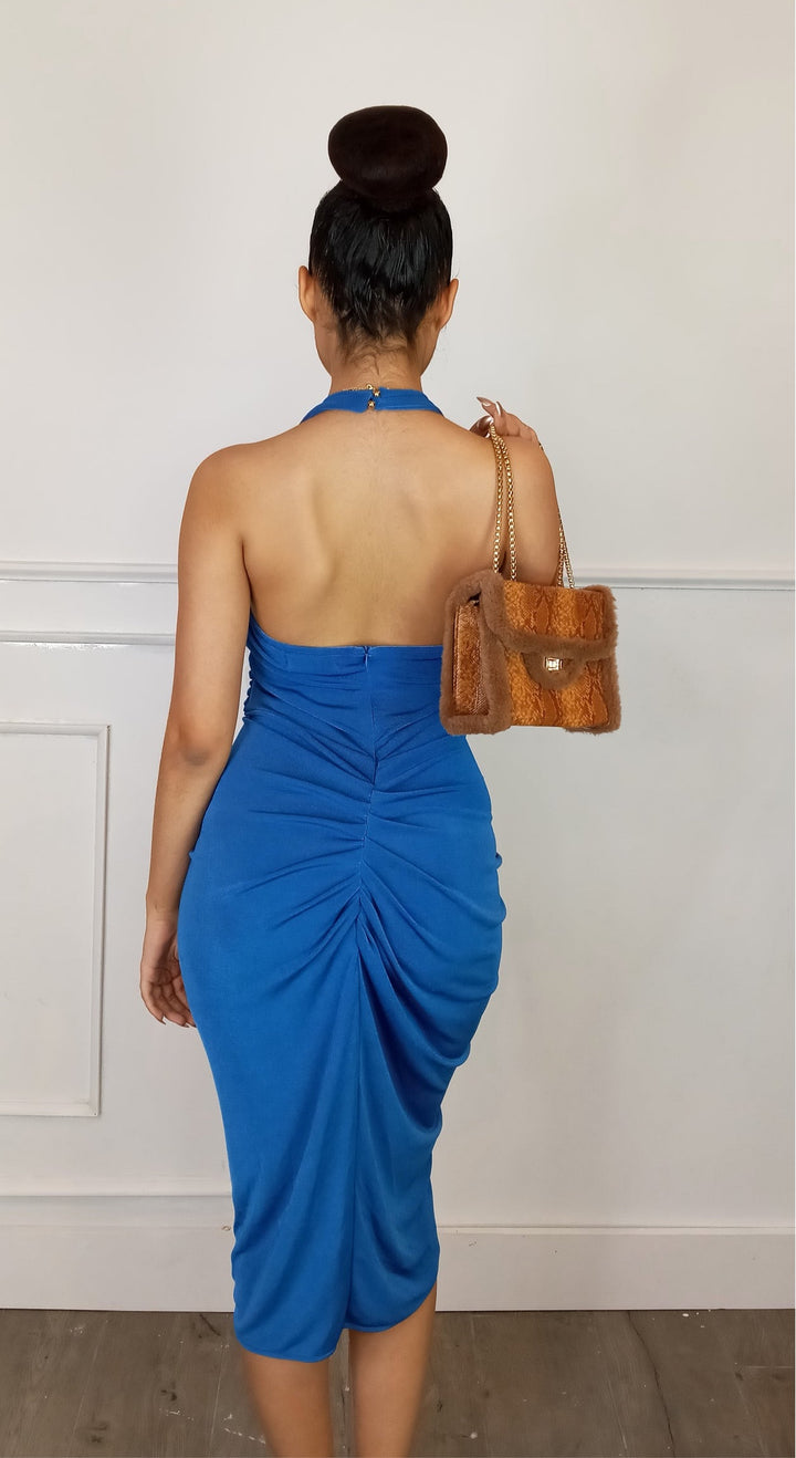 I DON'T PLAY Blue Ruched Dress-Clothing Accessories-Chic ways-Malandra Boutique, Women's Fashion Boutique Located in Las Vegas, NV
