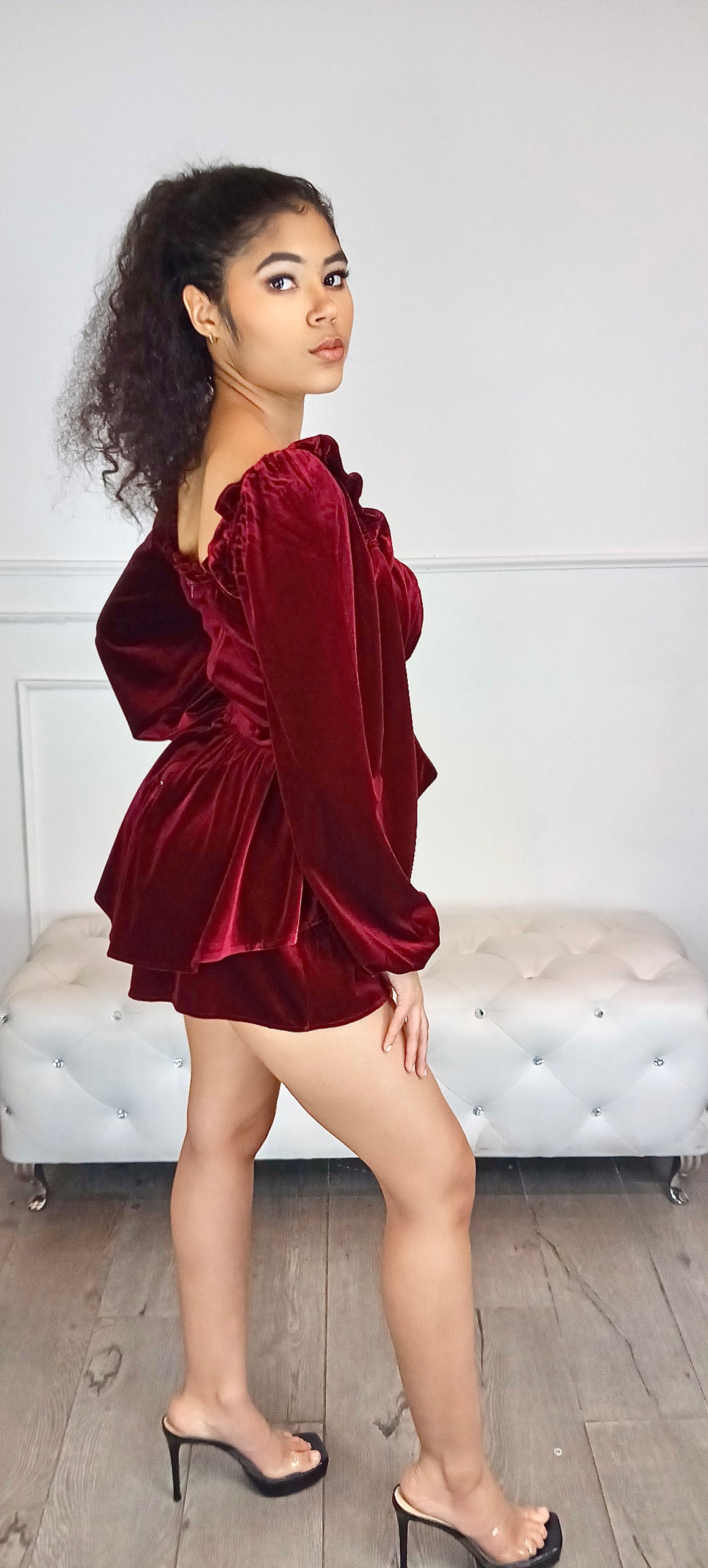THIS IS LOVE Red Velvet Romper-Jumpsuits & Rompers-Privy-Malandra Boutique, Women's Fashion Boutique Located in Las Vegas, NV