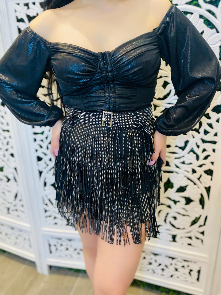 SHAKE IT OUT Sequin Fringe Mini Skirt-Mini Skirts-Ali-Malandra Boutique, Women's Fashion Boutique Located in Las Vegas, NV