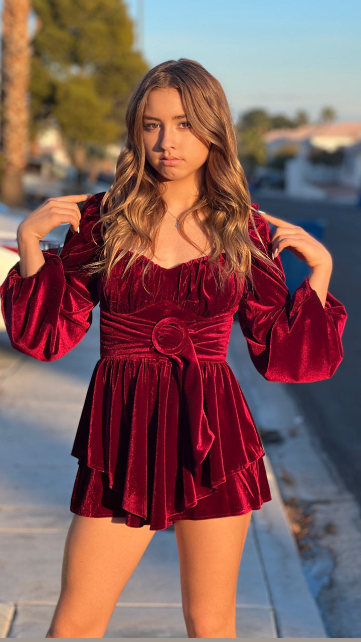 THIS IS LOVE Red Velvet Romper-Jumpsuits & Rompers-Privy-Malandra Boutique, Women's Fashion Boutique Located in Las Vegas, NV
