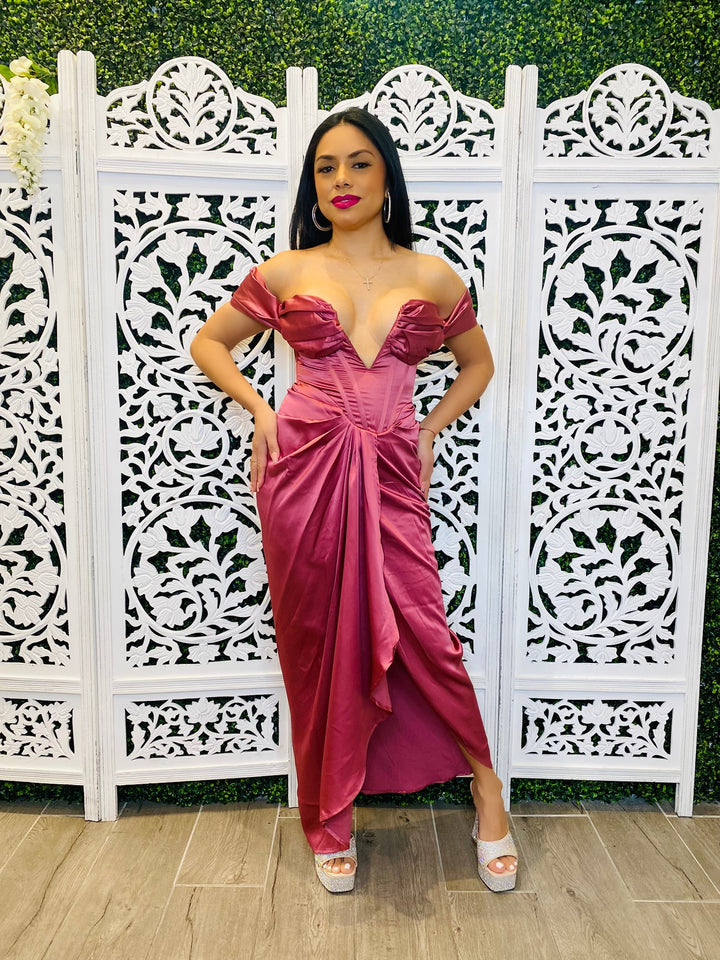 LUXE Satin Corset Off-Shoulder Midi Dress-Dresses-miss circle-Malandra Boutique, Women's Fashion Boutique Located in Las Vegas, NV