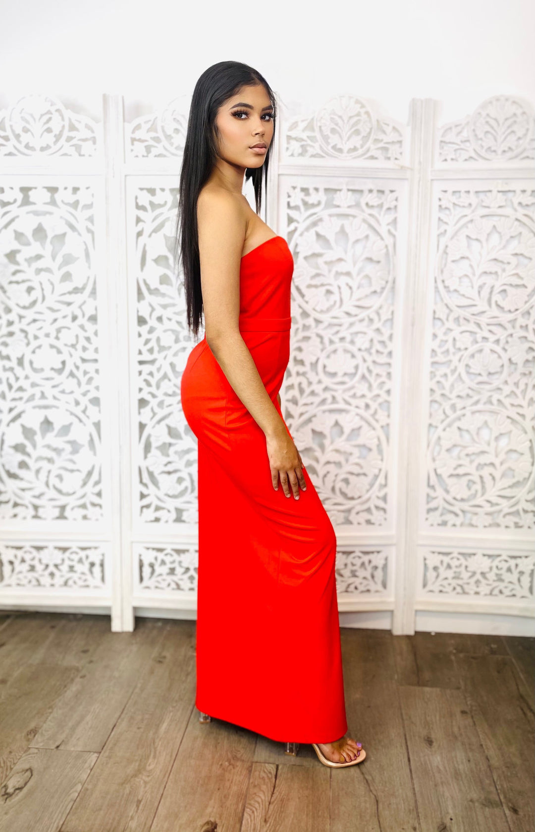 IRONS IN THE FIRE Fire Engine Red Long Dress-Long Dress-Malandra Boutique-Malandra Boutique, Women's Fashion Boutique Located in Las Vegas, NV