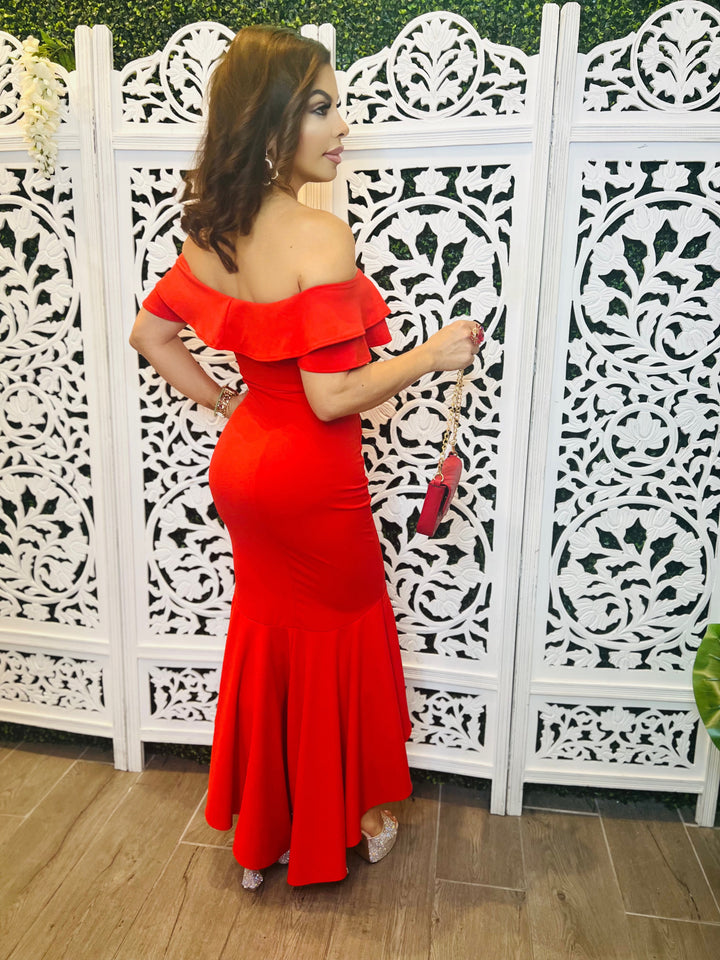 BAILANDO Red Ruffle Midi Dress-Long maxi dress-Blue S-Malandra Boutique, Women's Fashion Boutique Located in Las Vegas, NV