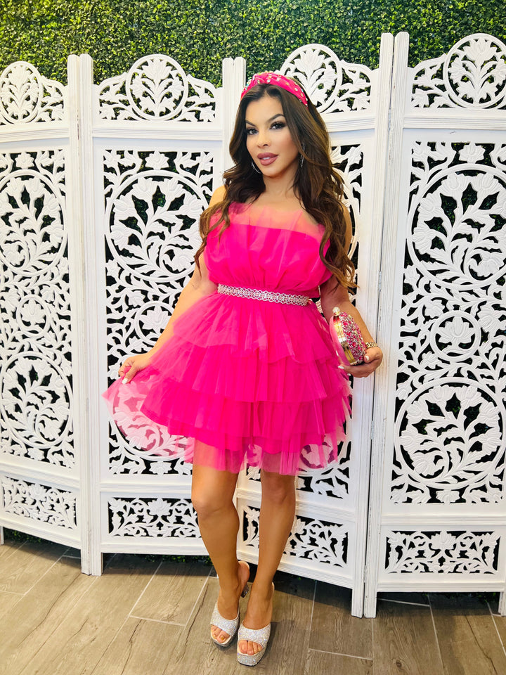 FIONA Pink Tule Strapless Mini Dress-Mini dress-Shero-Malandra Boutique, Women's Fashion Boutique Located in Las Vegas, NV