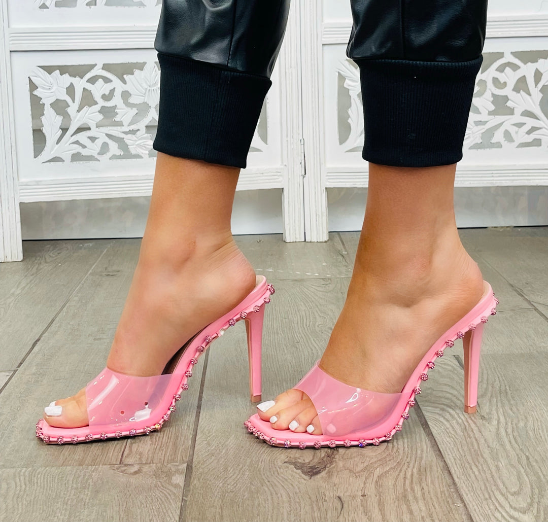 GIRL TALK Pink Studded Heel-Apparel & Accessories-Rad Fashion-Malandra Boutique, Women's Fashion Boutique Located in Las Vegas, NV